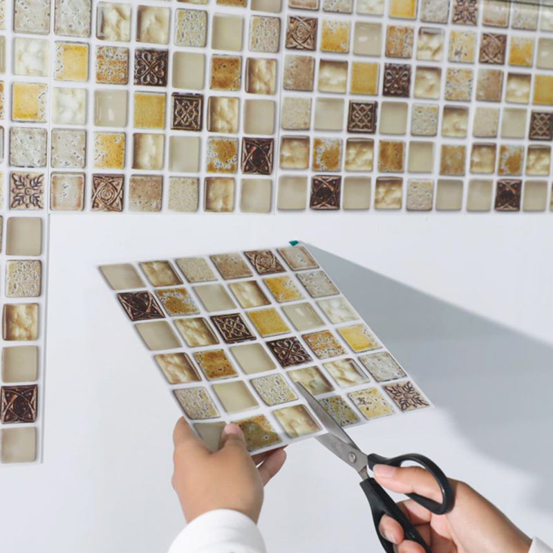 Sikunuo | Plastic Self-Adhesive Tiles Mosaic Tiles Grid Square Waterproof Self-Adhesive Tile Pack of 12