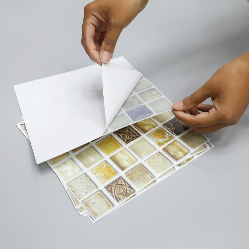 Sikunuo | Plastic Self-Adhesive Tiles Mosaic Tiles Grid Square Waterproof Self-Adhesive Tile Pack of 12