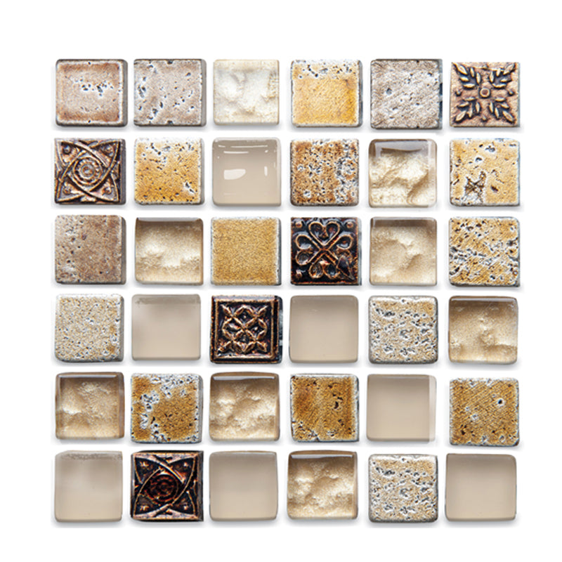 Sikunuo | Plastic Self-Adhesive Tiles Mosaic Tiles Grid Square Waterproof Self-Adhesive Tile Pack of 12
