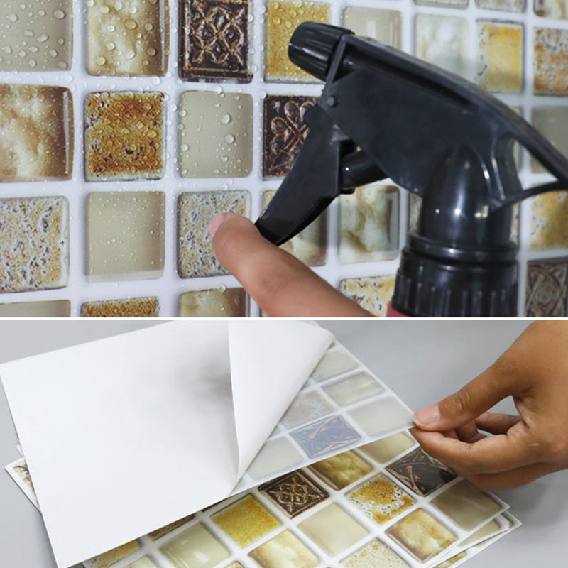Sikunuo | Plastic Self-Adhesive Tiles Mosaic Tiles Grid Square Waterproof Self-Adhesive Tile Pack of 12