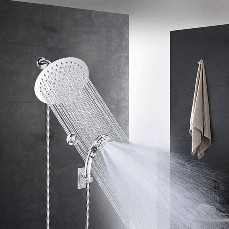 Sikunuo | Round Dual Shower Head Stainless Steel 5 Spray Patterns Wall Mounted Shower Head