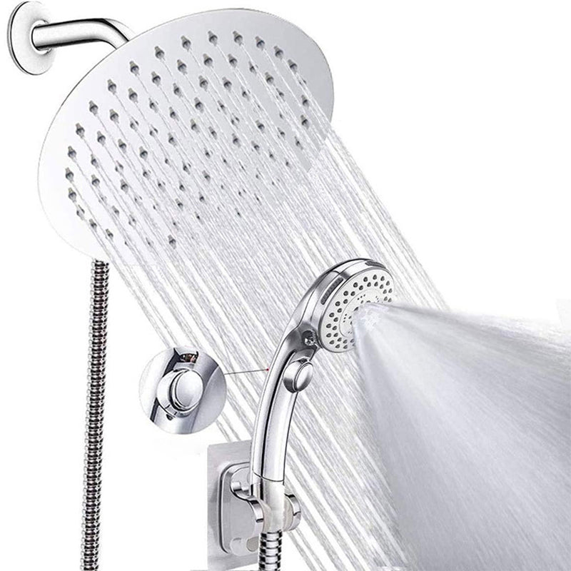 Sikunuo | Round Dual Shower Head Stainless Steel 5 Spray Patterns Wall Mounted Shower Head