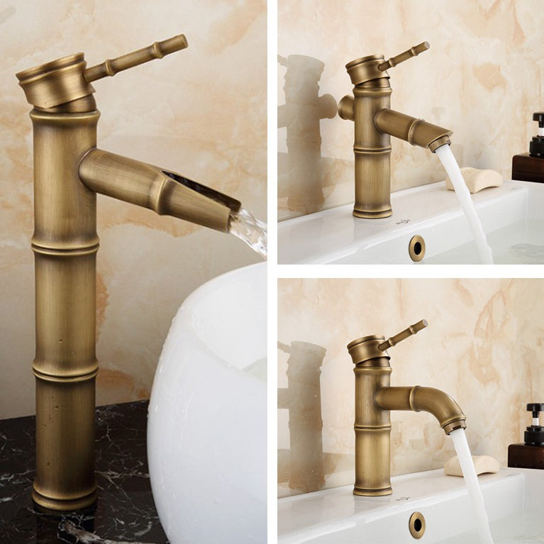 Sikunuo | Farmhouse Brass Bathroom Faucet With Lever Handle Single Hole Sink Faucet