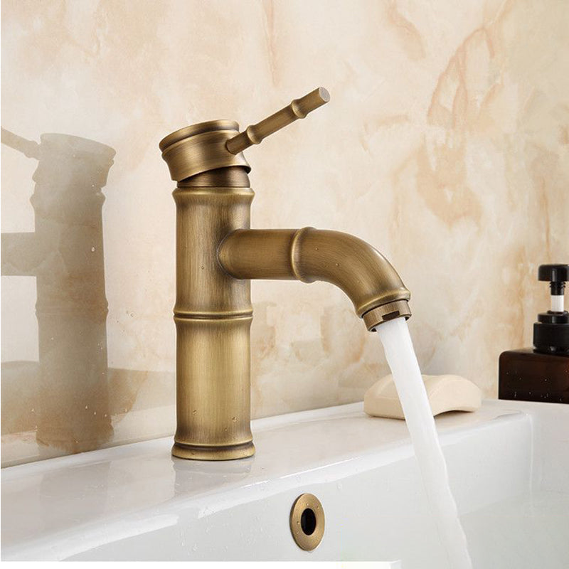 Sikunuo | Farmhouse Brass Bathroom Faucet With Lever Handle Single Hole Sink Faucet