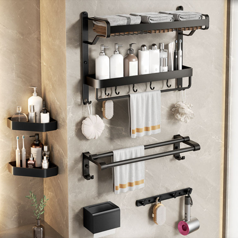 Sikunuo | Modern Bathroom Set Matte Black Bathroom Shelf Towel Holder Bathroom Accessories Set
