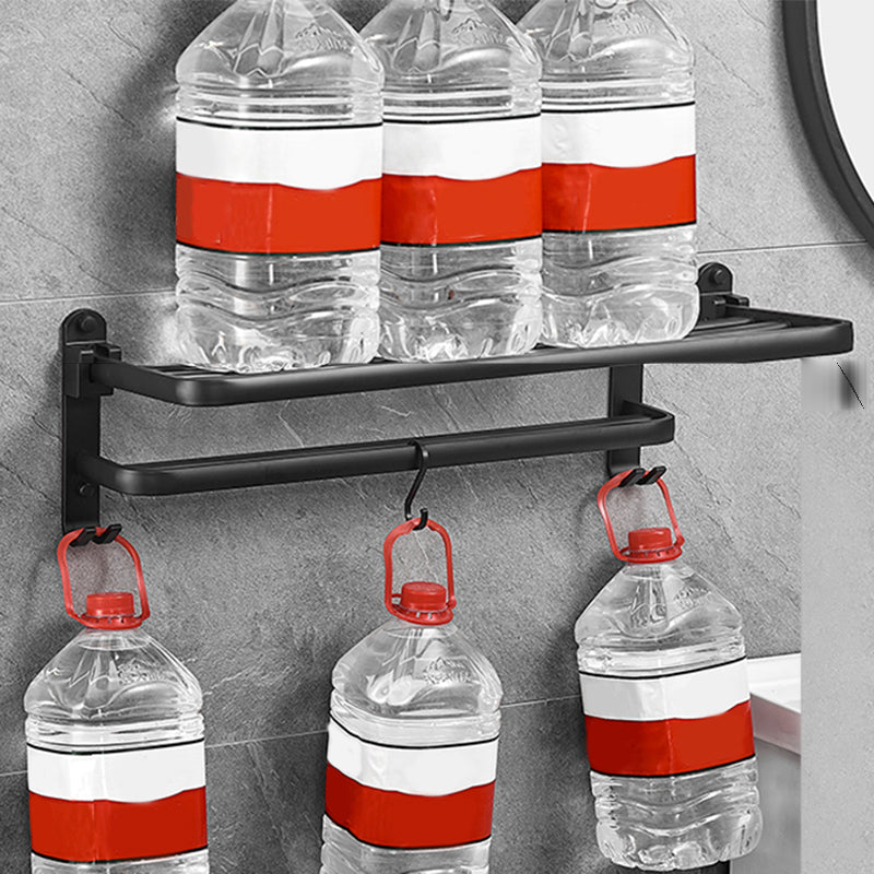 Sikunuo | Matt Black 5-piece Modern Bathroom Accessory Set with Shelf/Tower Bar & Paper Holder