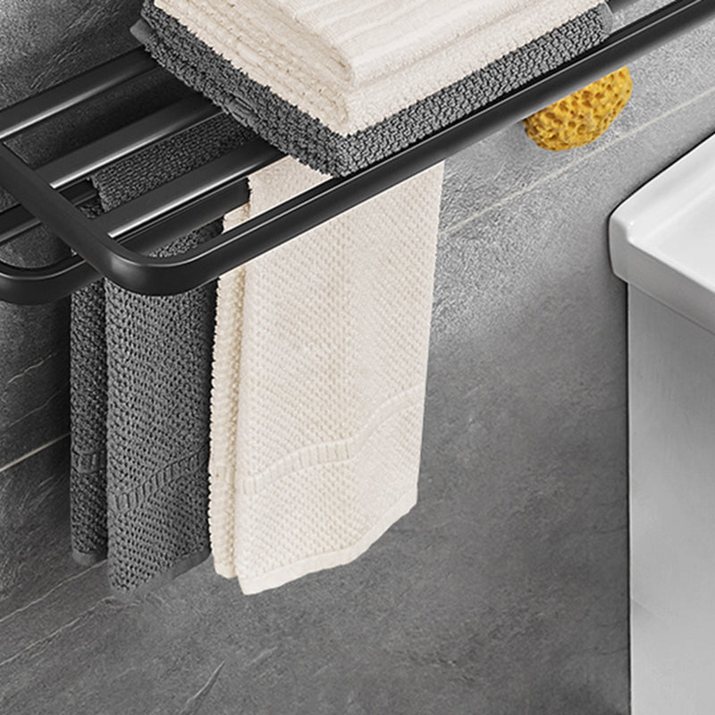 Sikunuo | Matt Black 5-piece Modern Bathroom Accessory Set with Shelf/Tower Bar & Paper Holder
