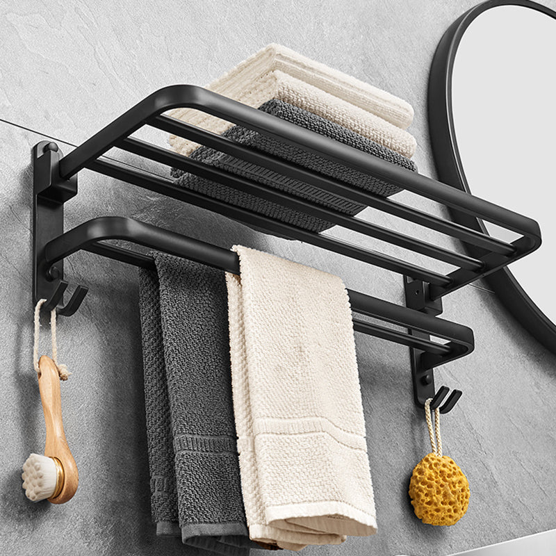 Sikunuo | Matt Black 5-piece Modern Bathroom Accessory Set with Shelf/Tower Bar & Paper Holder