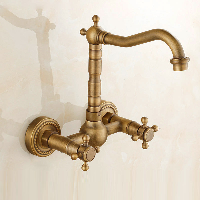 Sikunuo | Vintage Bathtub Faucet with Two Cross Handles Made of Pure Copper Wall-Mounted Fixture