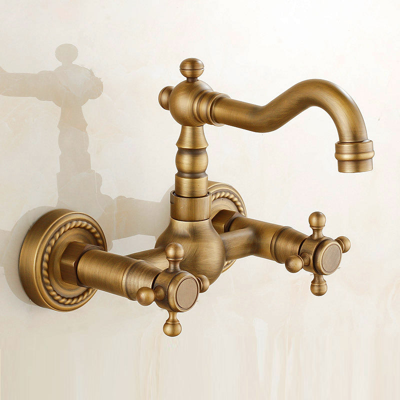 Sikunuo | Vintage Bathtub Faucet with Two Cross Handles Made of Pure Copper Wall-Mounted Fixture