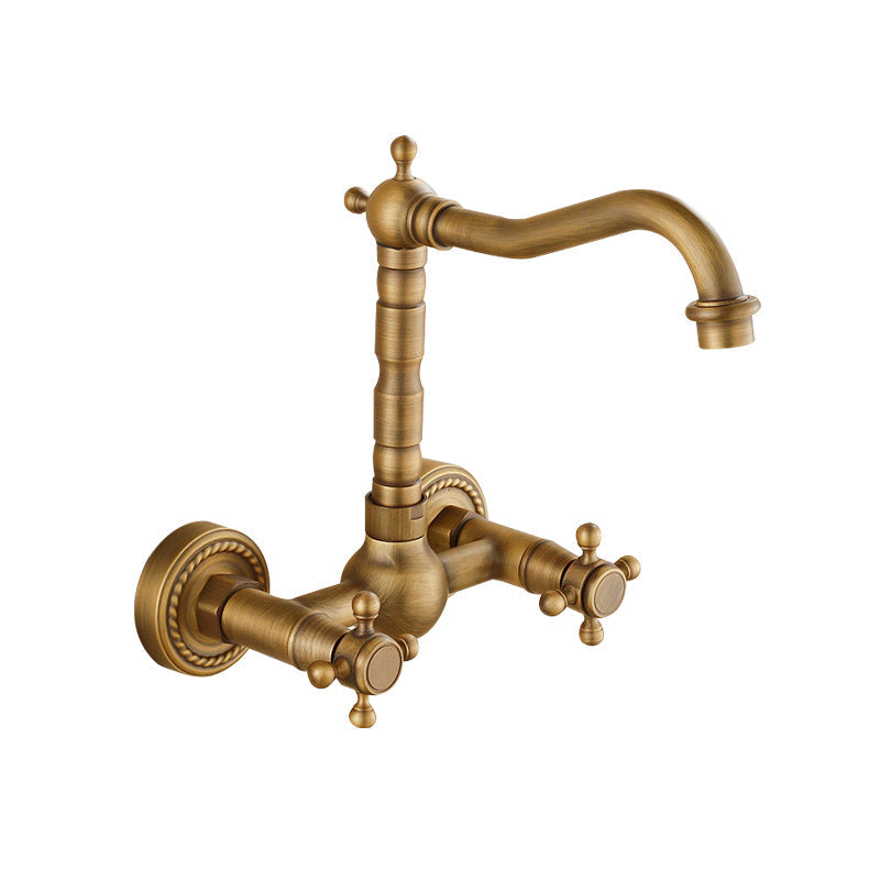 Sikunuo | Vintage Bathtub Faucet with Two Cross Handles Made of Pure Copper Wall-Mounted Fixture