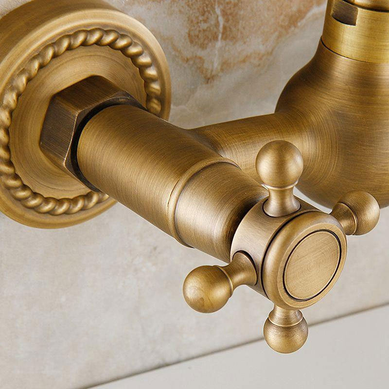 Sikunuo | Vintage Bathtub Faucet with Two Cross Handles Made of Pure Copper Wall-Mounted Fixture
