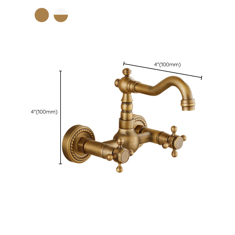 Sikunuo | Vintage Bathtub Faucet with Two Cross Handles Made of Pure Copper Wall-Mounted Fixture