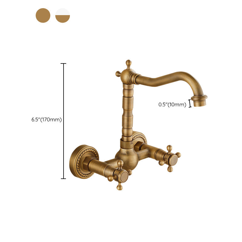 Sikunuo | Vintage Bathtub Faucet with Two Cross Handles Made of Pure Copper Wall-Mounted Fixture