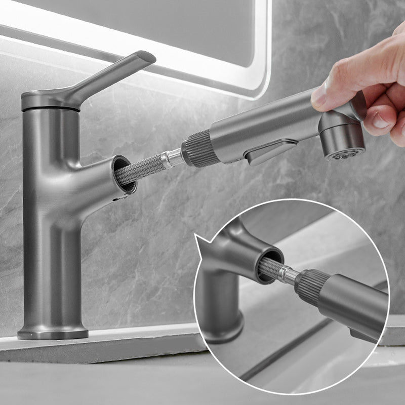 Sikunuo | Contemporary Vessel Faucet Copper Single Handle Low Arc Pull Down Vessel Faucet for Home