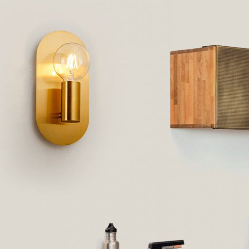 Sikunuo | 1 Head Exposed Bulb Wall Mount Lamp with Oval Metal Back Plate Postmodern Wall Lighting in Gold