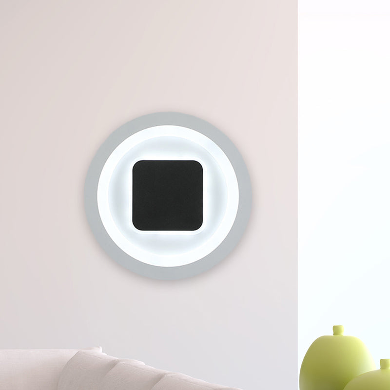 Sikunuo | Square and Round Wall Lights Modernism Metal LED Bedroom Wall Sconce in Black and White