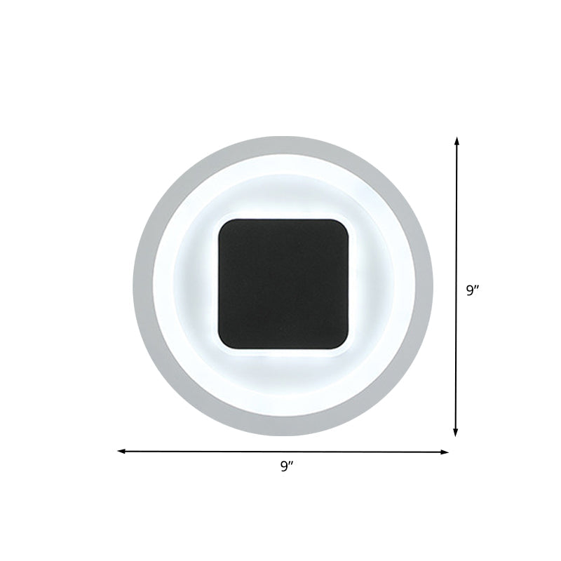 Sikunuo | Square and Round Wall Lights Modernism Metal LED Bedroom Wall Sconce in Black and White