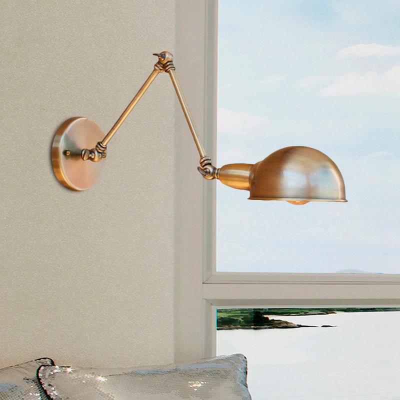 Sikunuo | Retro Dome Wall Lamp 1 Bulb Metal Wall Lighting with Swingarm in Brass/Chrome for Bathroom