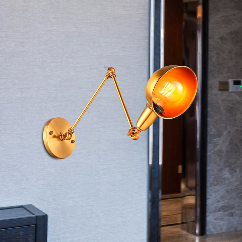 Sikunuo | Retro Dome Wall Lamp 1 Bulb Metal Wall Lighting with Swingarm in Brass/Chrome for Bathroom