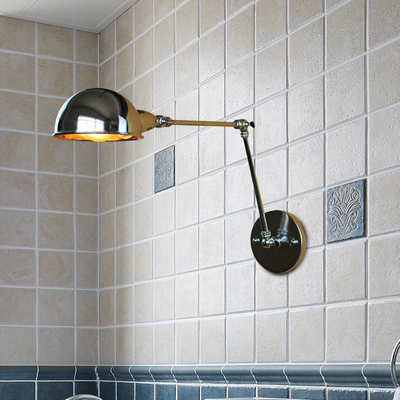 Sikunuo | Retro Dome Wall Lamp 1 Bulb Metal Wall Lighting with Swingarm in Brass/Chrome for Bathroom