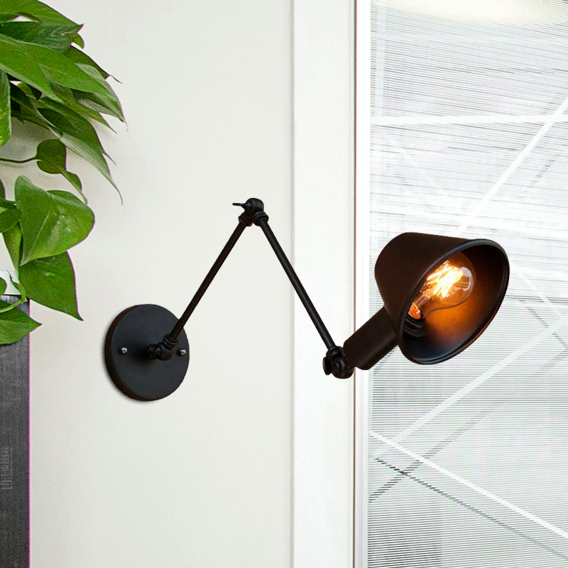 Sikunuo | 1 Bulb Wall Lighting Vintage Industrial Conical Shade Metal Wall Lamp in Black/Rust for the Study