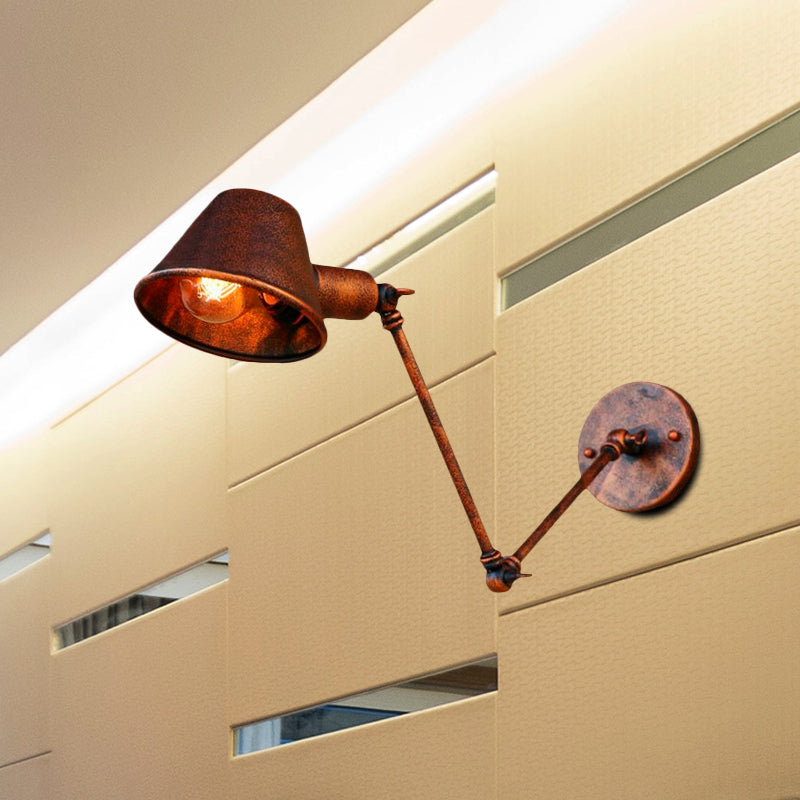 Sikunuo | 1 Bulb Wall Lighting Vintage Industrial Conical Shade Metal Wall Lamp in Black/Rust for the Study