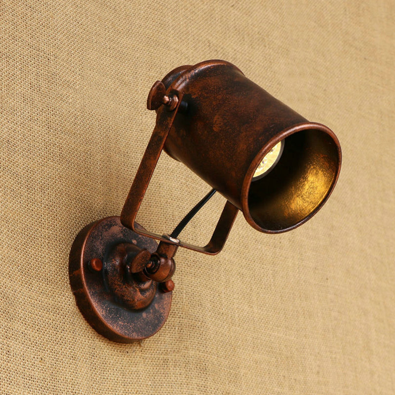 Sikunuo | Cylinder Metallic Wall Light Antique Style 1 Light Living Room Wall Mounted Light in Black/Rust