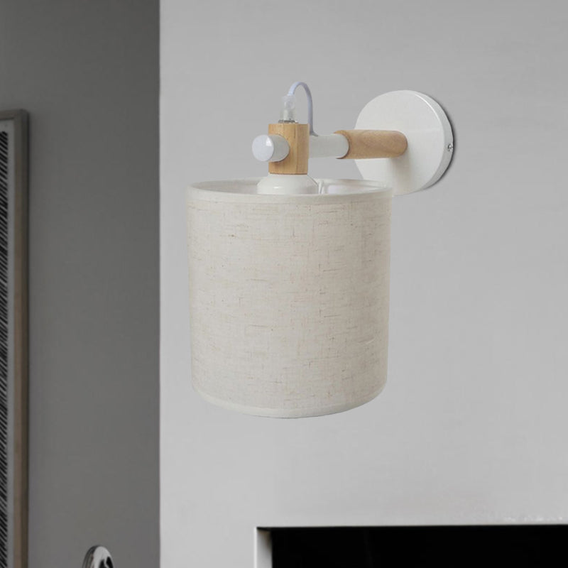 Sikunuo | Fabric Cylindrical Wall Light Modernist 1 Light Bedroom Wall Mounted Light with Wood Connection in Black/White