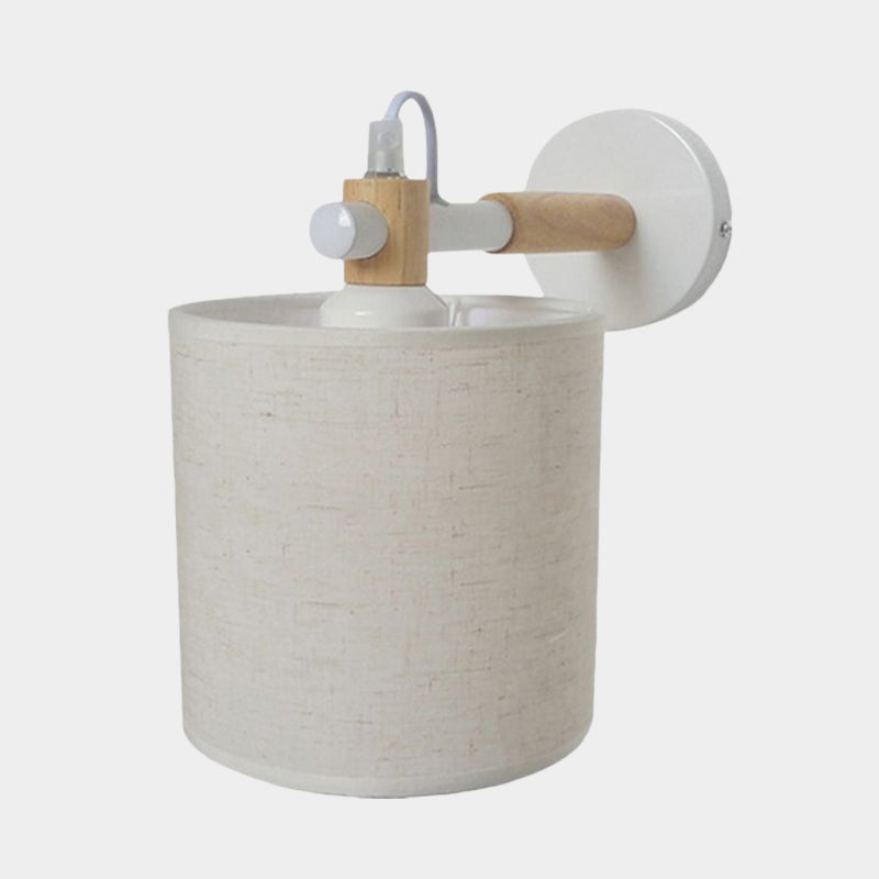 Sikunuo | Fabric Cylindrical Wall Light Modernist 1 Light Bedroom Wall Mounted Light with Wood Connection in Black/White