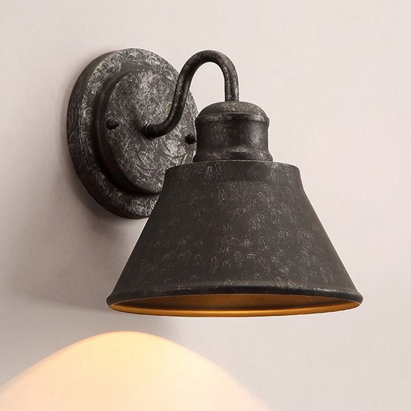 Sikunuo | Metal Antique Black Wall Lights Drum/Trumpet Shade 1-Light Retro Rustic Wall Lamp Fixture
