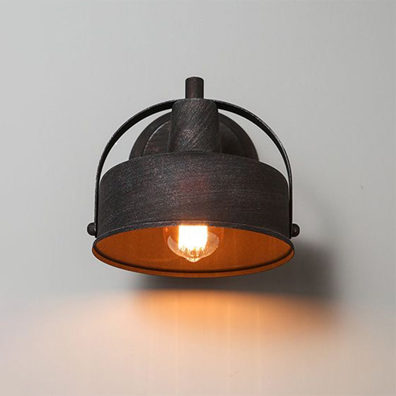 Sikunuo | Metal Antique Black Wall Lights Drum/Trumpet Shade 1-Light Retro Rustic Wall Lamp Fixture