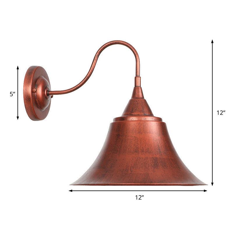Sikunuo | Metal Black/Rust Sconces Light Cone Shade 1-Light Industrial Wall Mounted Lighting with Gooseneck