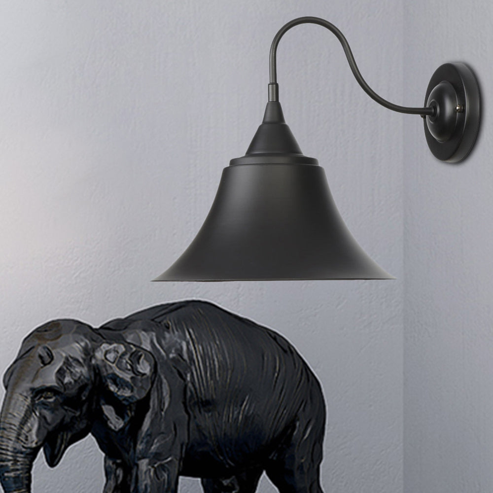 Sikunuo | Metal Black/Rust Sconces Light Cone Shade 1-Light Industrial Wall Mounted Lighting with Gooseneck