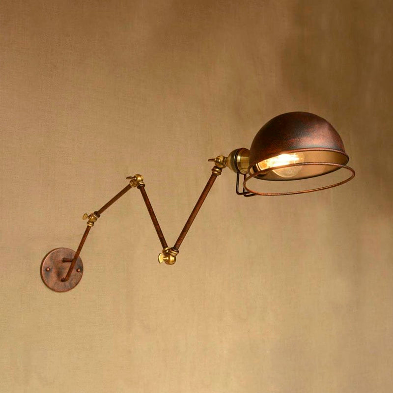 Sikunuo | Bowl Shade Iron Wall Lamp with Swivel Arm Antique Style 1 Head Study Wall Light Fixture in Rust