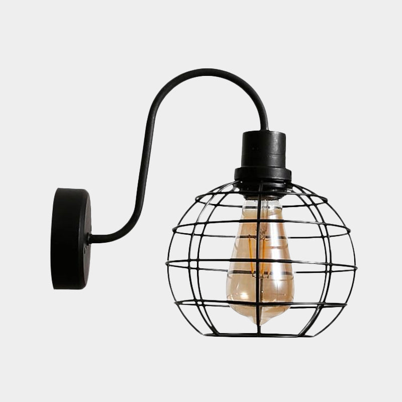 Sikunuo | 1 Bulb Wall Light Retro Style Wire Global Cage Metal Wall Light in Black for Living Room