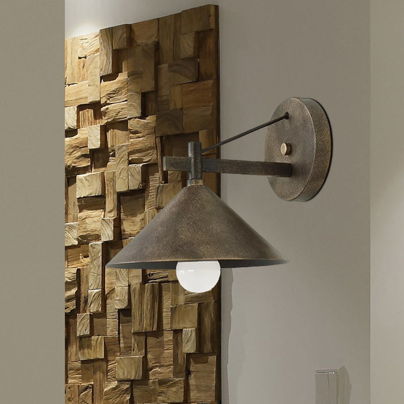 Sikunuo | 1 Metal Wall Lamp Light Industrial Aged Silver/Bronze Cone Dining Room Lighting Fixture
