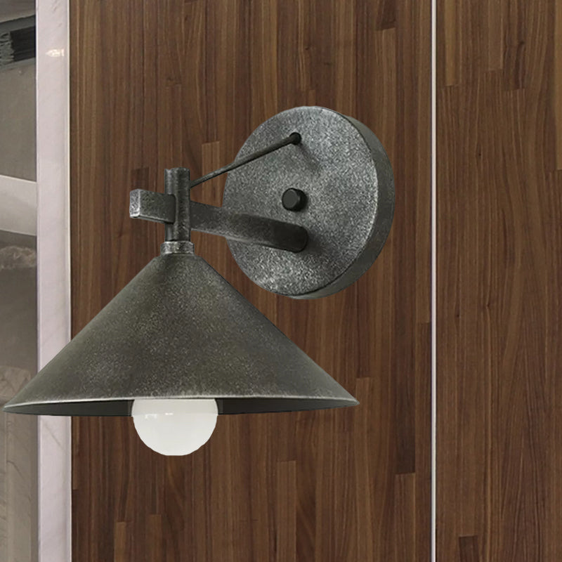 Sikunuo | 1 Metal Wall Lamp Light Industrial Aged Silver/Bronze Cone Dining Room Lighting Fixture