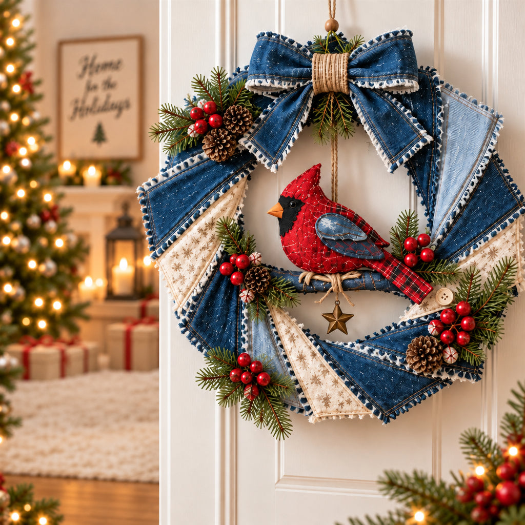 Denim Christmas Wreath DIY Sewing Kit