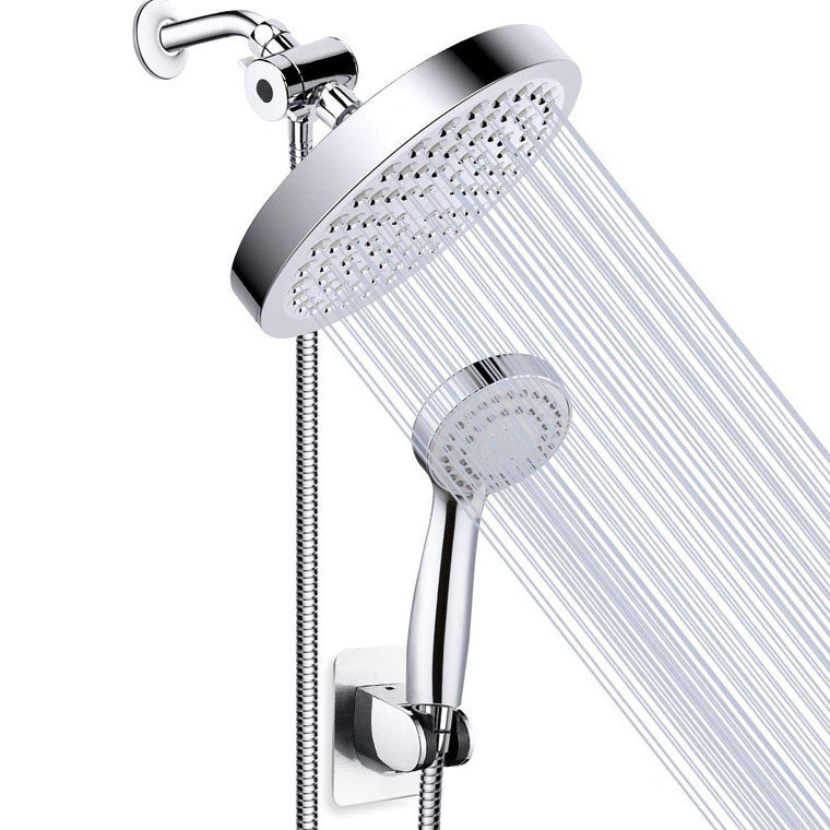 Sikunuo | 4-Setting Silver Shower Set Concealed Wall Mount Holder Tee with Outlet