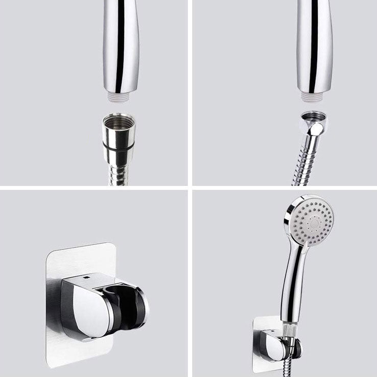 Sikunuo | 4-Setting Silver Shower Set Concealed Wall Mount Holder Tee with Outlet