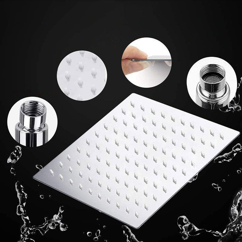 Sikunuo | High Pressure 8 Inch Shower Set 3-Function Hand Shower Stainless Steel Square Ceiling Shower Head