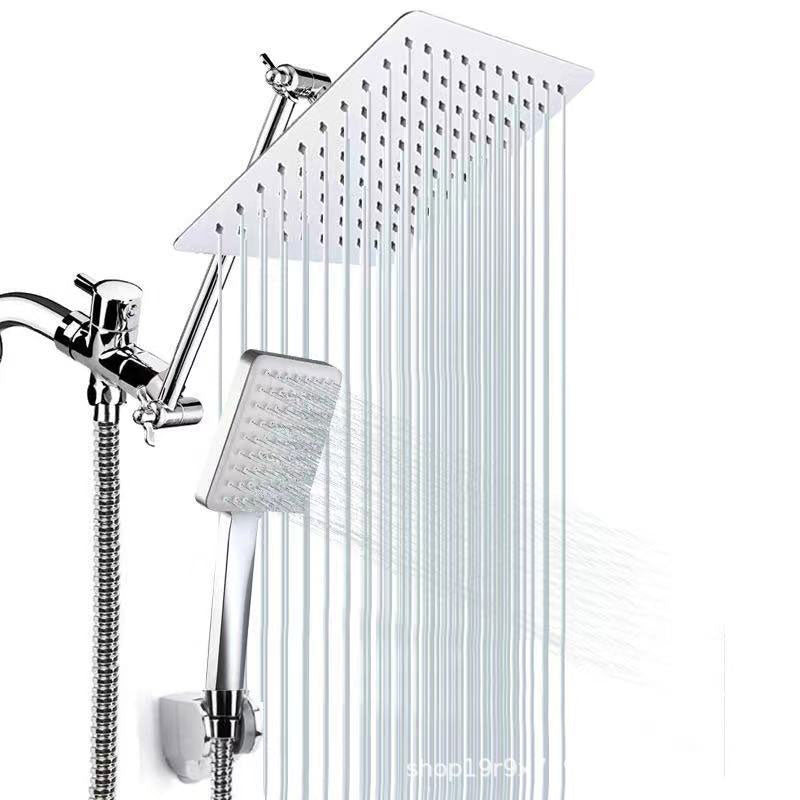 Sikunuo | Contemporary Pull Down Dual Shower Head Square High Arc Shower Head Combo in Chrome
