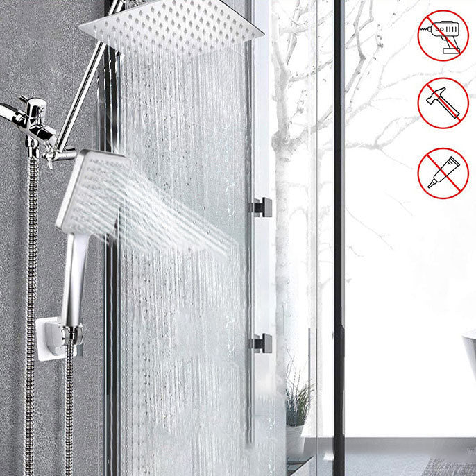 Sikunuo | Contemporary Pull Down Dual Shower Head Square High Arc Shower Head Combo in Chrome