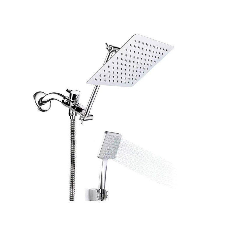 Sikunuo | Contemporary Pull Down Dual Shower Head Square High Arc Shower Head Combo in Chrome