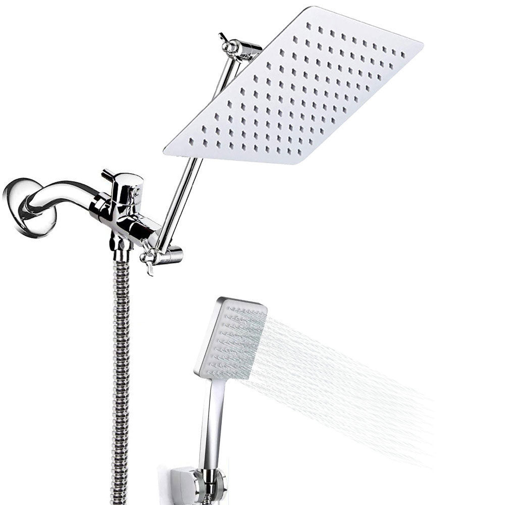 Sikunuo | Pull down Dual Shower Head Square High Arch Shower Head Combo in Chrome