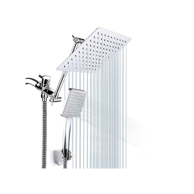 Sikunuo | Pull down Dual Shower Head Square High Arch Shower Head Combo in Chrome
