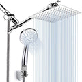Sikunuo | Standard Double Shower Set Round Metal Adjustable Spray Pattern Shower Head in Silver