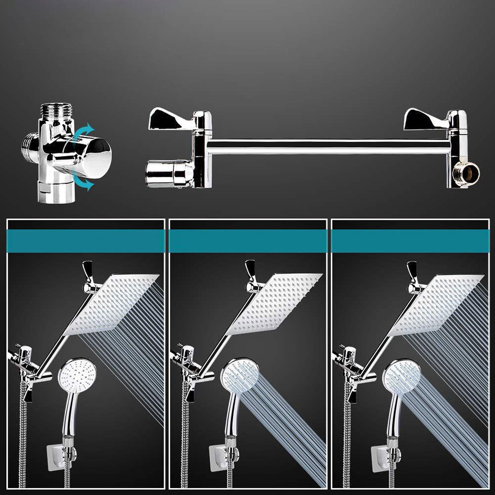 Sikunuo | Standard Double Shower Set Round Metal Adjustable Spray Pattern Shower Head in Silver