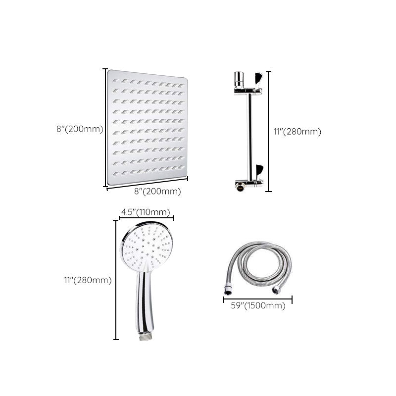 Sikunuo | Standard Double Shower Set Round Metal Adjustable Spray Pattern Shower Head in Silver